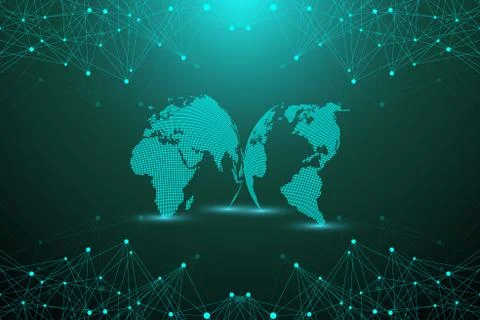 Geometric abstract background with connected line and dots. Network and Illustrazione stock