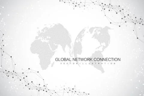 Geometric abstract background with connected line and dots. Network and Stock Illustration