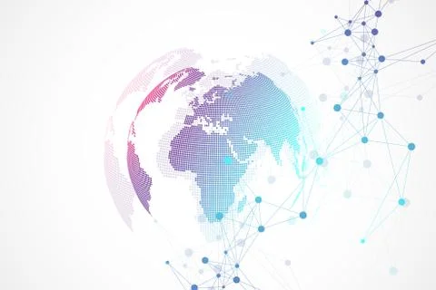 Geometric abstract background with connected line and dots. Network and Stock Illustration