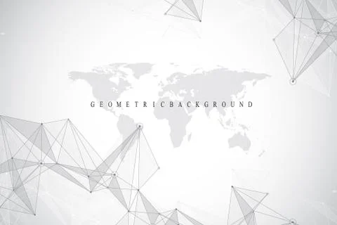 Geometric abstract background with connected line and dots. Network and conne Stock Illustration