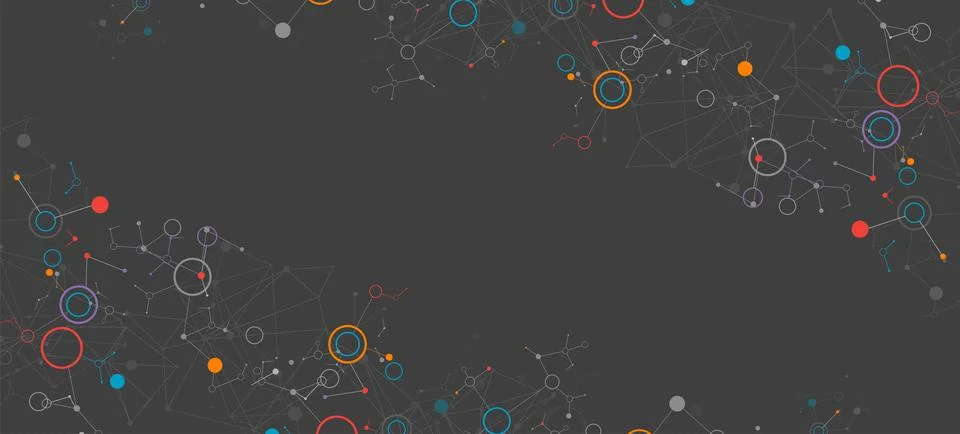Geometric abstract background with connected line and dots. Futuristic digita Illustrazione stock