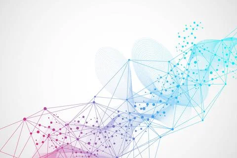 Geometric abstract background with connected line and dots. Structure molec.. Stock Illustration