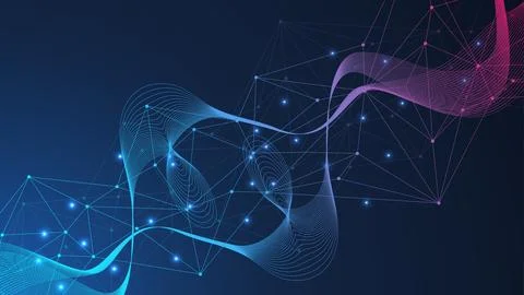 Geometric abstract background with connected line and dots. Structure molecule Stock Illustration