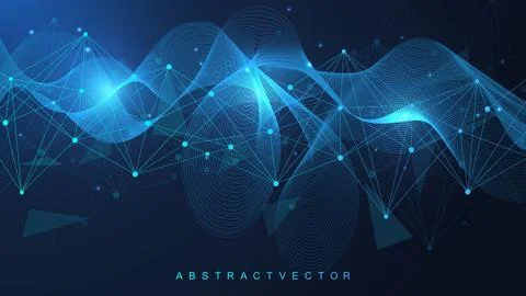 Geometric abstract background with connected line and dots. Structure molecule Stock Illustration