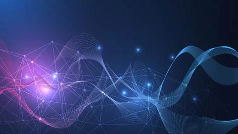 Geometric abstract background with connected line and dots. Structure molecule Stock Illustration