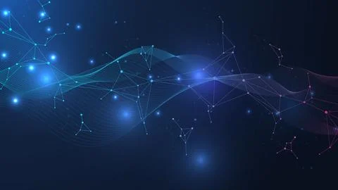 Geometric abstract background with connected line and dots. Structure molecule Stock Illustration