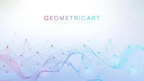 Geometric abstract background with connected line and dots. Structure molec.. Stock Photos