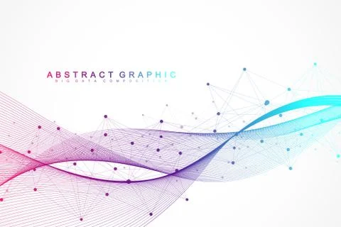 Geometric abstract background with connected lines and dots. Wave flow. Molecule Stock Illustration