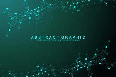 Geometric abstract background with connected lines and dots. Wave flow. Molecule Stock Illustration