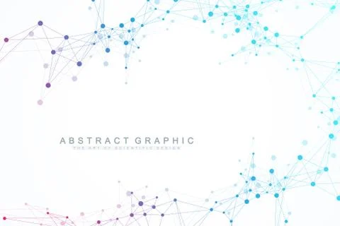 Geometric abstract background with connected lines and dots. Wave flow. Molecule Stock Illustration