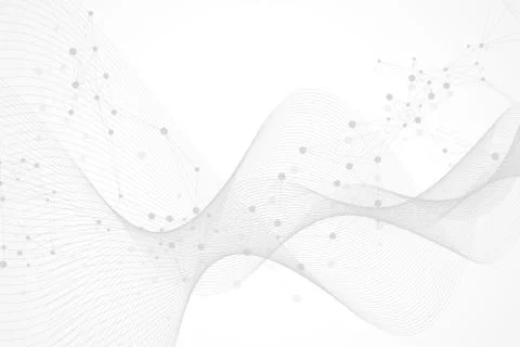 Geometric abstract background with connected lines and dots. Wave flow. Molecule Stock Illustration