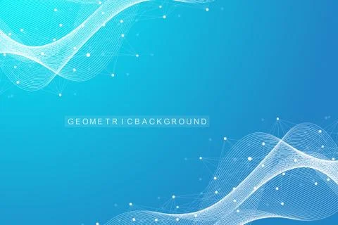 Geometric abstract background with connected lines and dots. Wave flow. Molecule Illustrazione stock