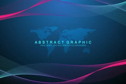 Geometric abstract background with connected lines and dots. Wave flow. Molecule Stock Illustration