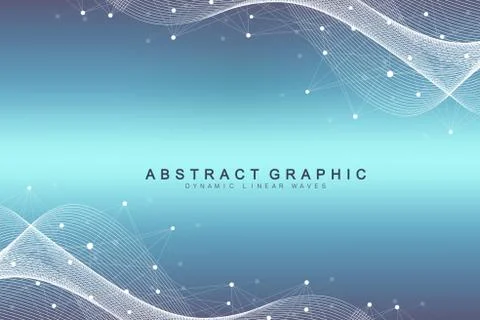 Geometric abstract background with connected lines and dots. Wave flow. Molecule Stockillustratie