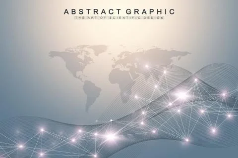 Geometric abstract background with connected lines and dots. Wave flow イラスト素材