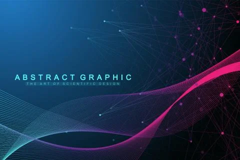 Geometric abstract background with connected lines and dots. Wave flow Illustrazione stock