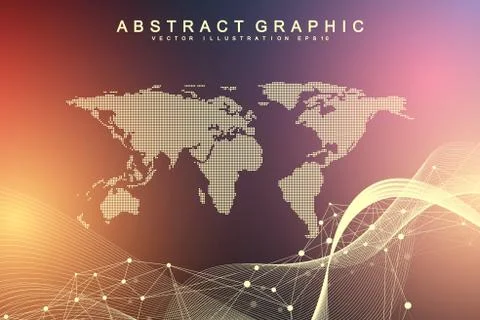 Geometric abstract background with connected lines and dots. Wave flow. Molecule Stock Illustration