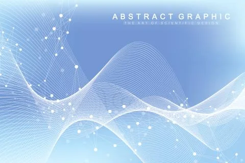 Geometric abstract background with connected lines and dots. Wave flow. Molecule Stock Illustration