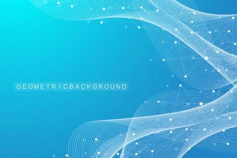 Geometric abstract background with connected lines and dots. Wave flow. Molecule Stock Illustration
