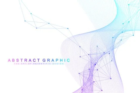 Geometric abstract background with connected lines and dots. Wave flow. Molec 스톡 일러스트