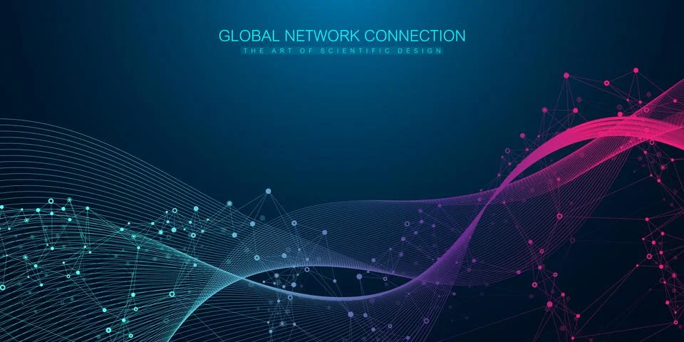 Geometric abstract background with connected lines and dots. Connectivity flow Illustrazione stock
