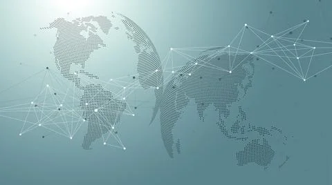Geometric abstract background with connected lines and dots. Connectivity flow Illustrazione stock