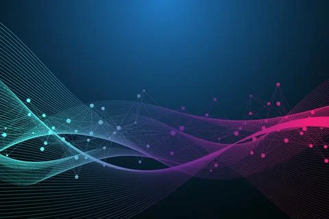 Geometric abstract background with connected lines and dots. Connectivity flow Stock Illustration