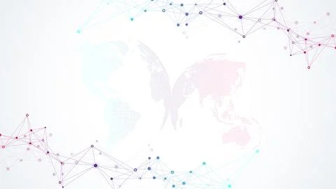 Geometric abstract background with connected lines and dots. Connectivity flow Illustrazione stock