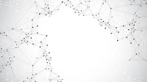 Geometric abstract background with connected lines and dots. Connectivity flow Stock Illustration