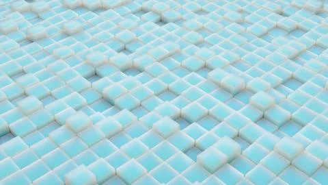 Geometric abstract background featuring a grid of floating 3D cubes with blue Stock Illustration