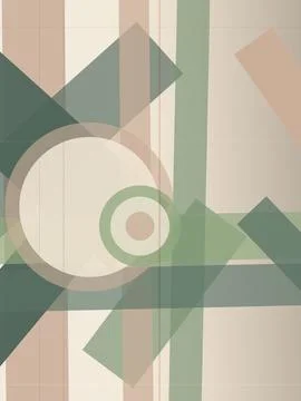 Geometric abstract background with layered muted green and beige shapes, fe.. Illustrazione stock