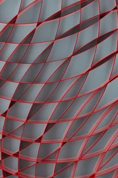 Geometric abstract background, pattern - thin red curved lines, grid on light Illustrazione stock