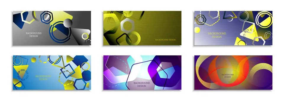 Geometric abstract bright background. Set of 6 covers. Geometric shapes of di Stock Illustration