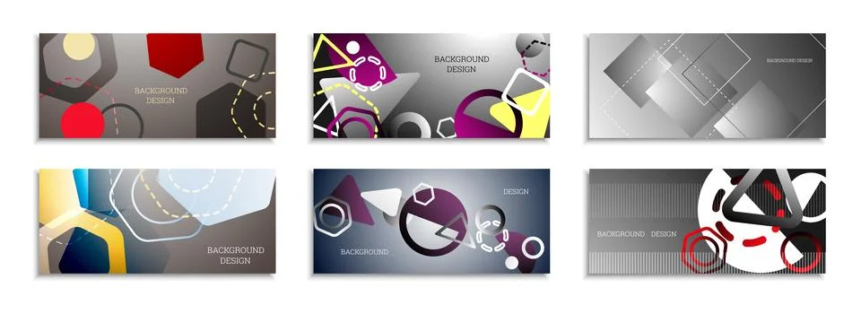 Geometric abstract bright background. Set of 6 covers. Geometric shapes of di Stock Illustration