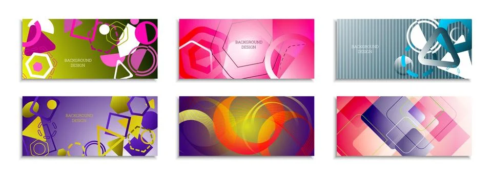 Geometric abstract bright background. Set of 6 covers. Geometric shapes of di Illustrazione stock