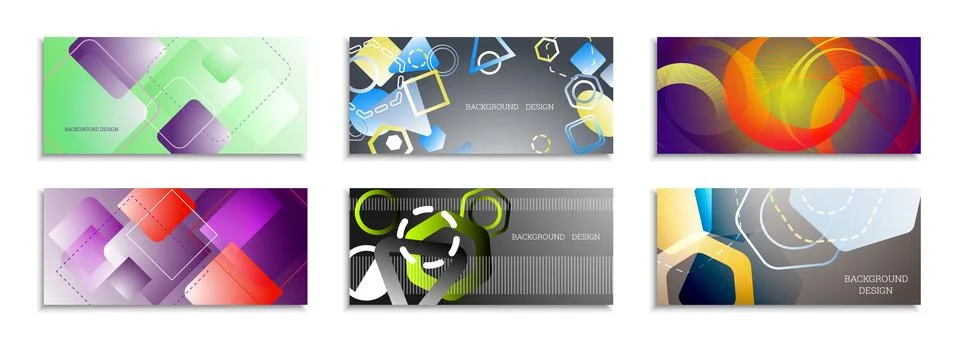 Geometric abstract bright background. Set of 6 covers. Geometric shapes of di Stock Illustration