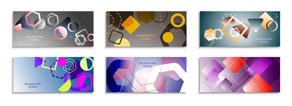 Geometric abstract bright background. Set of 6 covers. Geometric shapes of di Stock Illustration