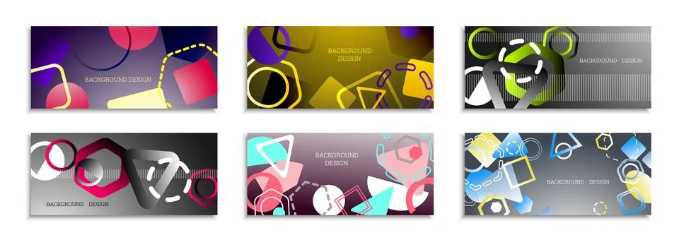 Geometric abstract bright background. Set of 6 covers. Geometric shapes of di Иллюстрация