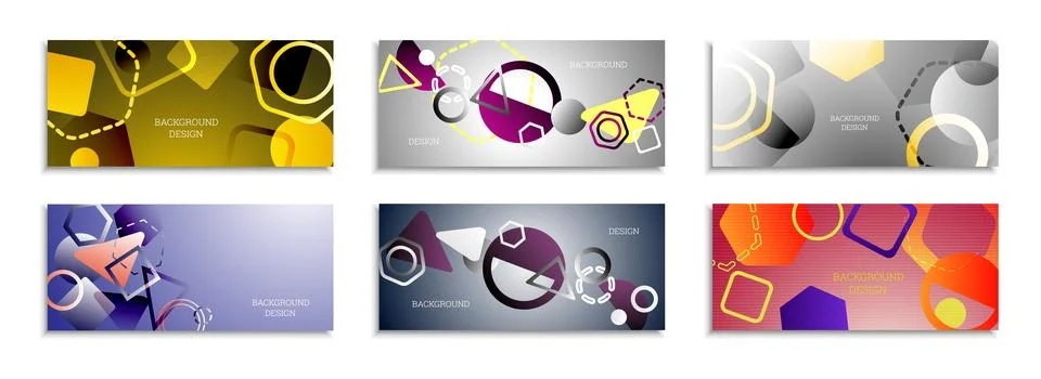 Geometric abstract bright background. Set of 6 covers. Geometric shapes of di Stock Illustration
