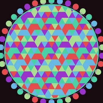 Geometric abstract circle with colorful triangular pattern and dot border Stock Illustration