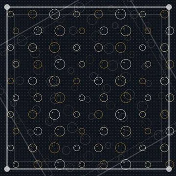 Geometric abstract circles pattern with golden halos on dark background Stock Illustration