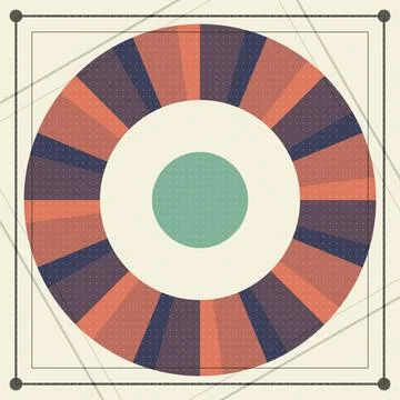 Geometric abstract circular pattern with radial stripes and central dot on .. Stock Illustration