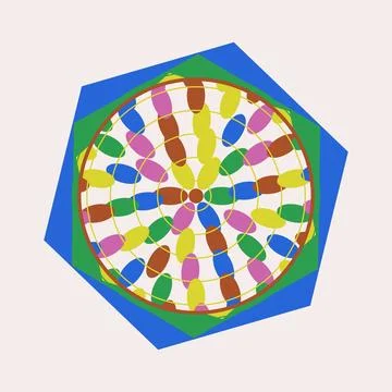 Geometric abstract colorful mandala pattern with concentric shapes on hexag.. 스톡 일러스트