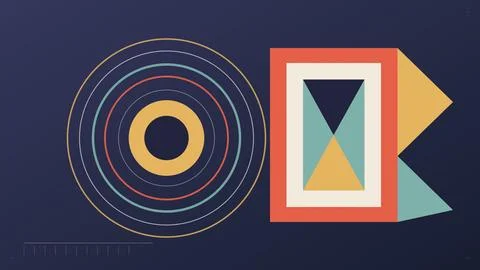 Geometric abstract composition with concentric circles and arrow shape on d.. Stock Illustration