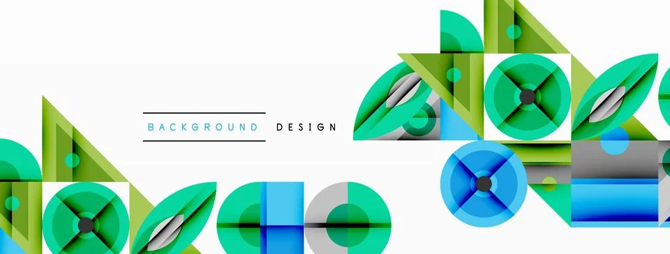 Geometric abstract composition with intersecting shapes, circles, triangles.. Stock Illustration