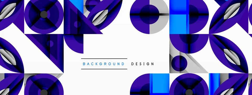 Geometric abstract composition with intersecting shapes, circles, triangles.. Stock Illustration