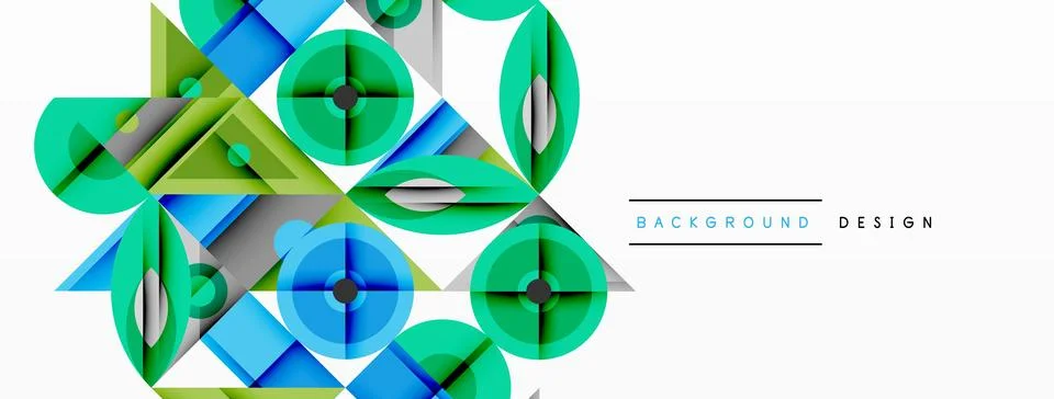 Geometric abstract composition with intersecting shapes, circles, triangles.. Stock Illustration
