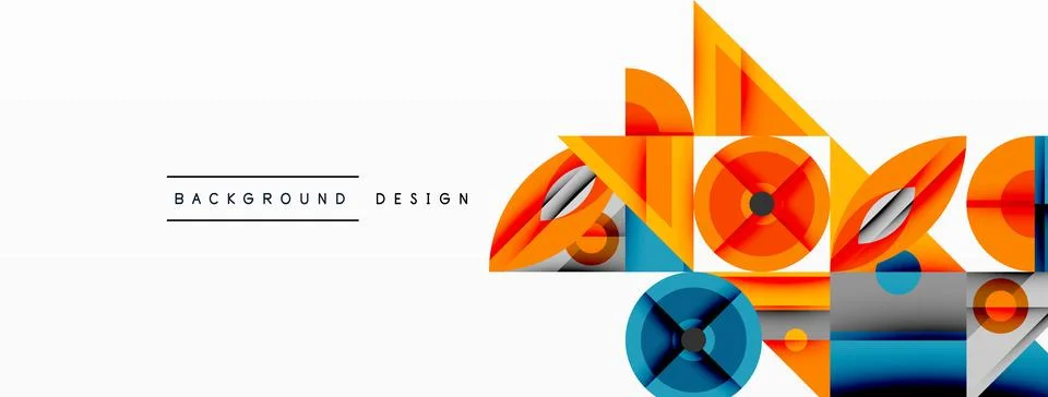 Geometric abstract composition with intersecting shapes, circles, triangles.. Stock Illustration