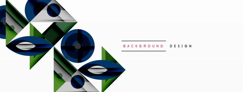 Geometric abstract composition with intersecting shapes, circles, triangles.. Stock Illustration