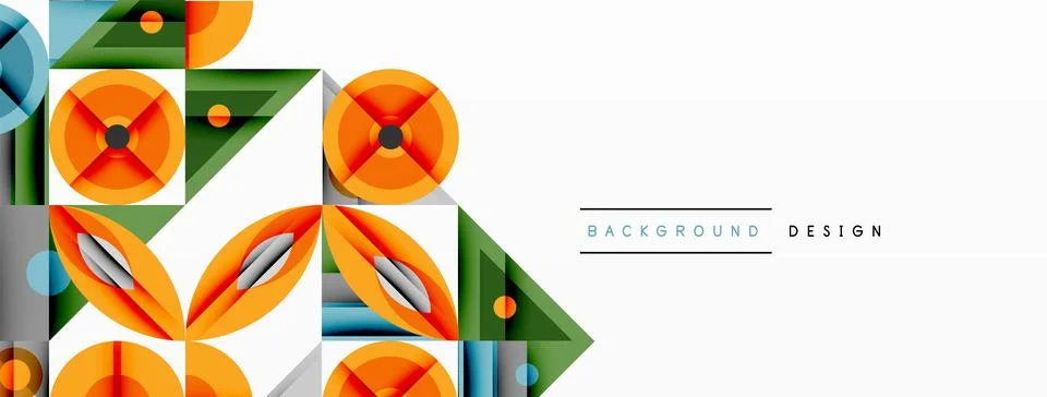 Geometric abstract composition with intersecting shapes, circles, triangles.. Stock Illustration